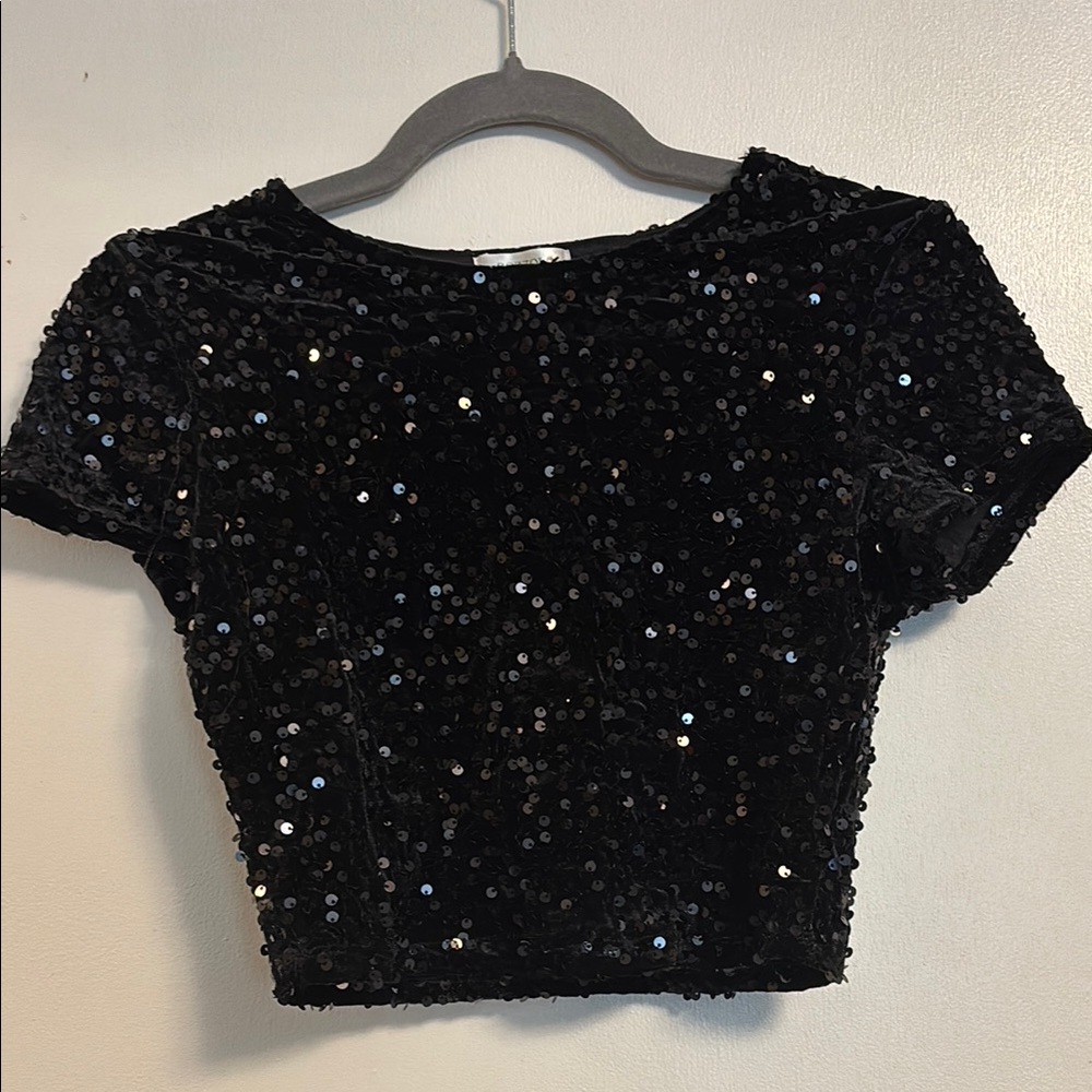 Black Sequin Crop Top